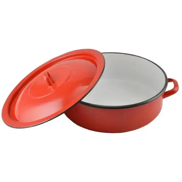 Cratita Emailata cu Capac, Diametru 34 cm, Capacitate 10 l, Rosie, Emailul Medias
