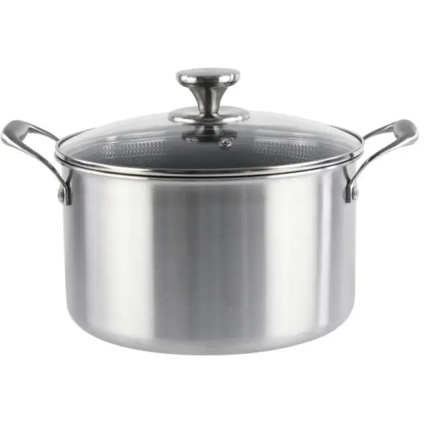 Cratita Inox cu Capac Sticla, 24 cm, 4.30 l, Invelis Antiaderent, Compatibila Inductie, Grunberg