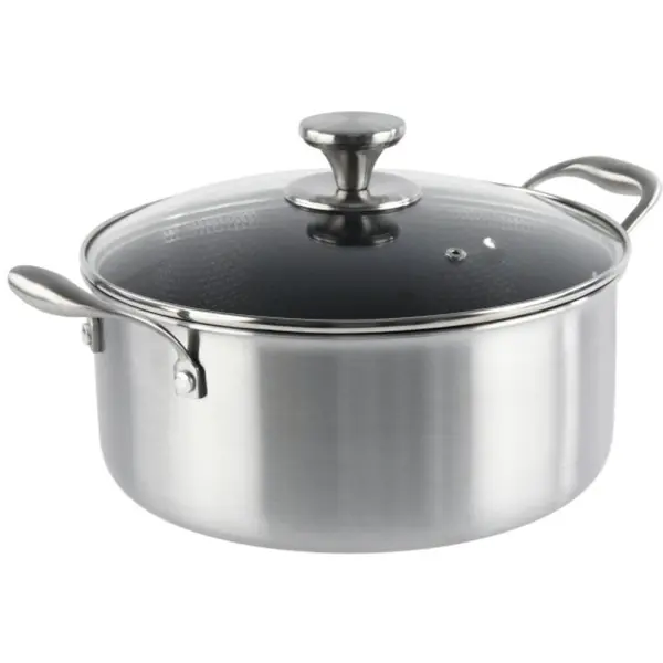 Cratita Inox cu Capac Sticla, 28 cm, 6.10 l, Invelis Antiaderent, Compatibila Inductie, Grunberg