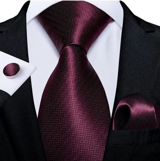 Cravata bordo + batista + butoni - matase - model 322