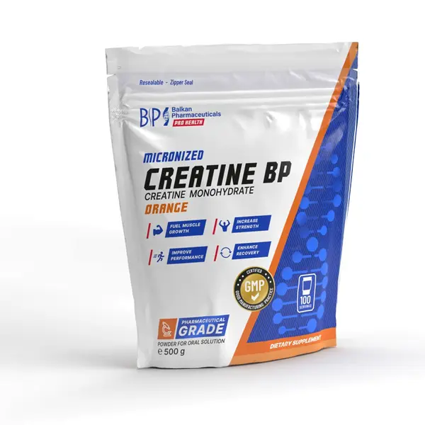 Creatine BP (creatină monohidrată), 500g, 100 de porții, pulbere - orange