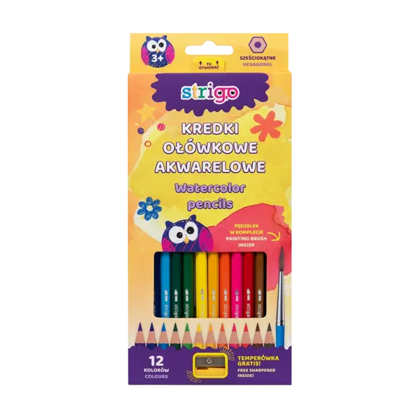 Creioane acuarela, cu pensula si ascutitoare, 12 culori set