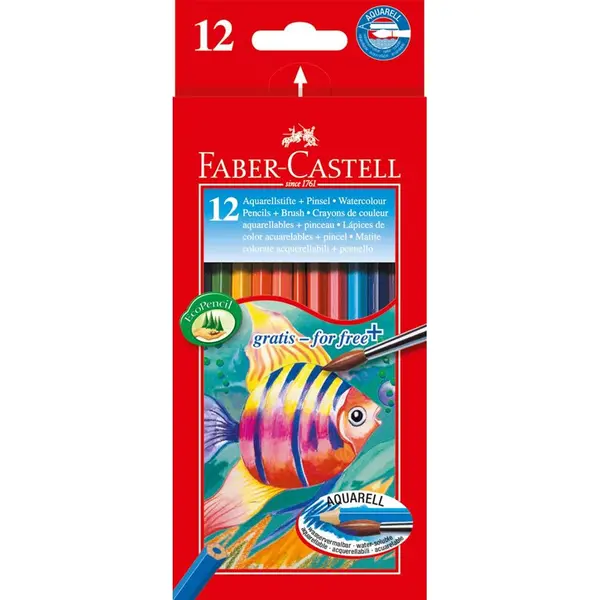 Creioane acuarelabile, 12culori, pensula inclusa, Faber-Castell