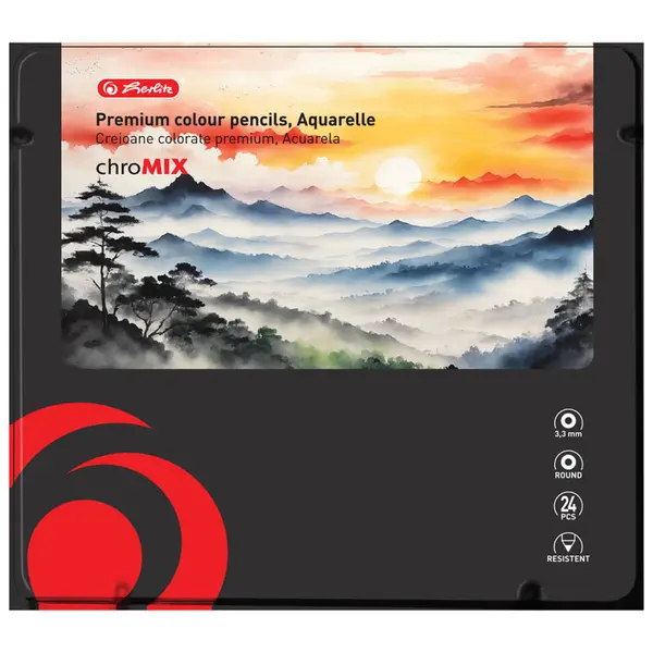 Creioane acuarelabile, 3.3mm, 24buc/set + pensula, cutie metalica, Herlitz Aquarelle