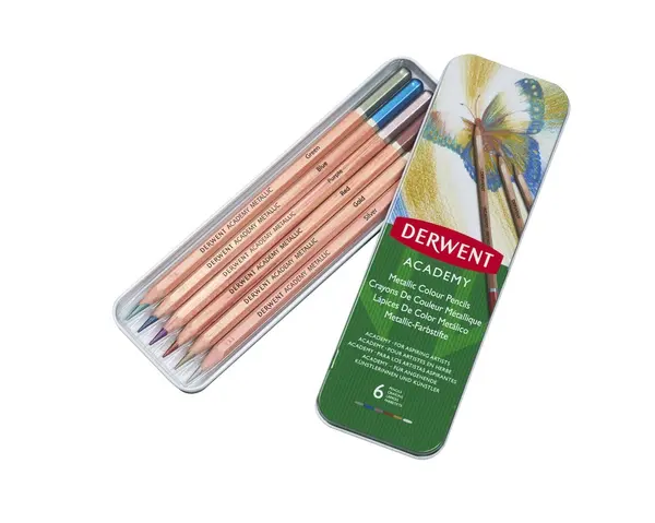 Creioane acuarelabile, 6 buc/set, culori metalizate, Derwent Academy