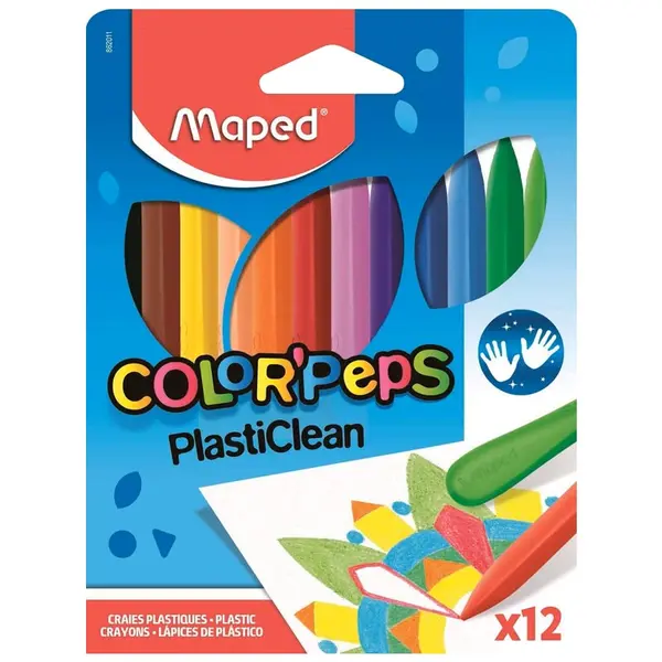 Creioane cerate, 12culori/set, Color'Peps Plasticlean Maped