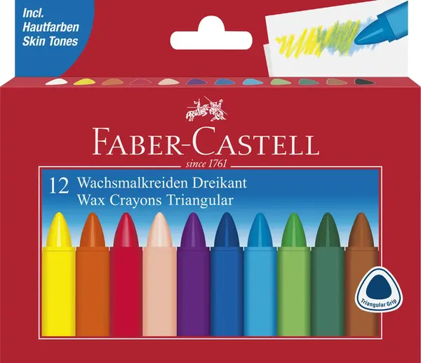 Creioane cerate triunghiulare 12 culori Faber-Castell Creioane cerate triunghiulare 12 culori Faber-Castell