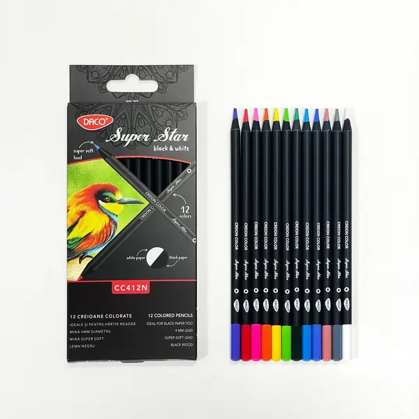 Creioane color 12 culori/set, black&white Daco