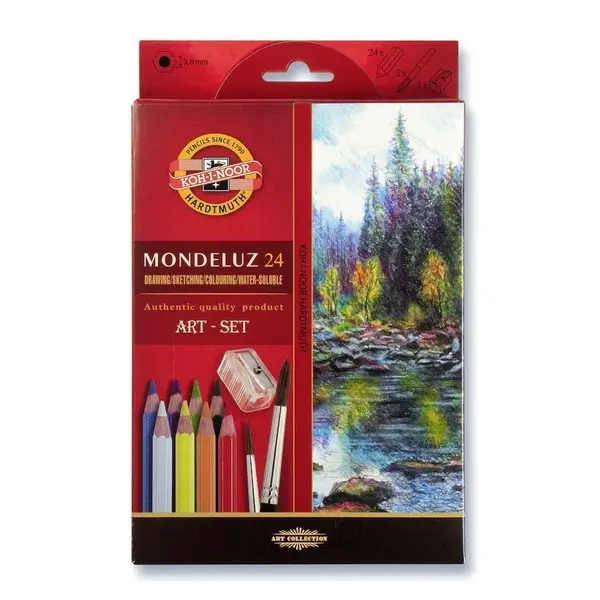 Creioane color, 24culori +pensula si ascutitoare, Aquarell MONDELUZ Koh-I-Noor
