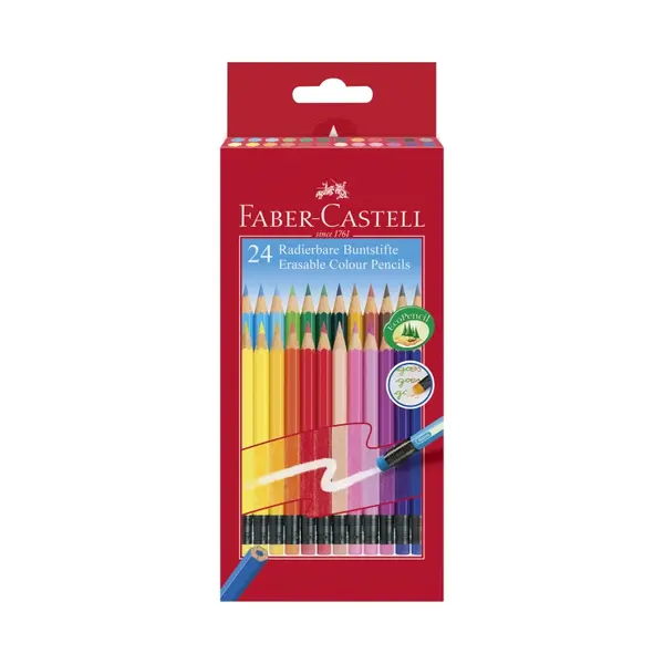 Creioane color, 24culori/set, cu guma, Faber-Castell