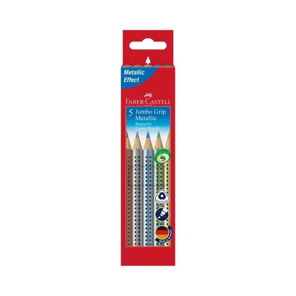 Creioane color, 5culori/set, culori metalizate, Jumbo Grip Faber-Castell