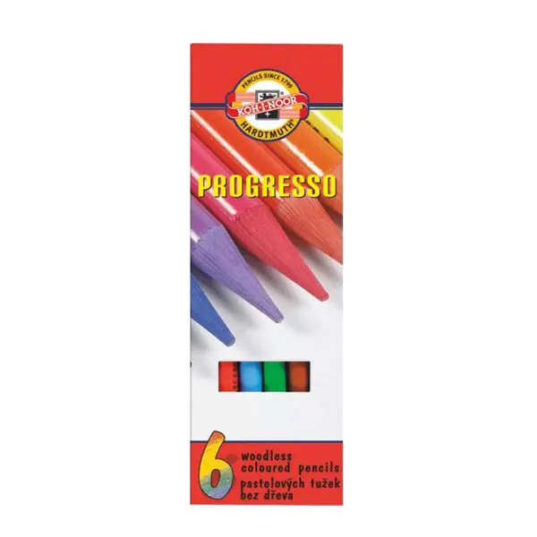 Creioane color, fara lemn, lacuite, 6 culori, Progresso Koh-I-Noor