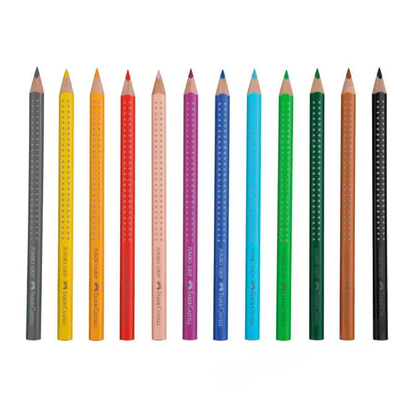 Creioane color Jumbo Grip, 12culori, ascutitoare inclusa, Faber-Castell