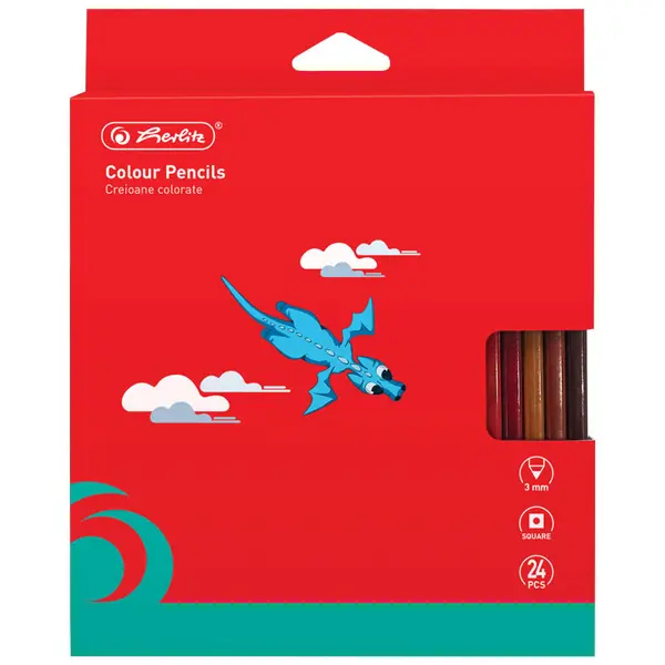 Creioane color patrate, mina 3mm, 24buc/set, Herlitz