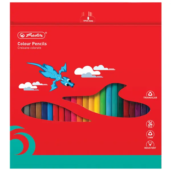 Creioane color triunghiulare, mina 3mm, tavita plastic, 24buc/set, Herlitz
