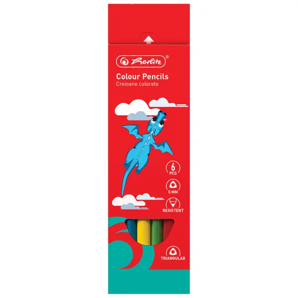 Creioane color triunghiulare, mina 5mm Jumbo, 6buc/set, Herlitz