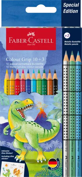 Creioane colorate 10 + 3 cul grip 2001 dinozauri Faber-Castell Creioane colorate 10 + 3 cul grip 2001 dinozauri Faber-Castell