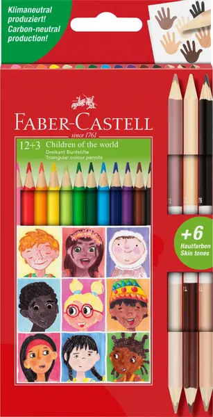 Creioane colorate 12 + 3 bicolore piele Faber-Castell Creioane colorate 12 + 3 bicolore piele Faber-Castell