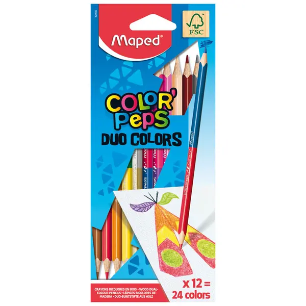Creioane colorate, 24culori/set, Color'Peps Duo, Maped