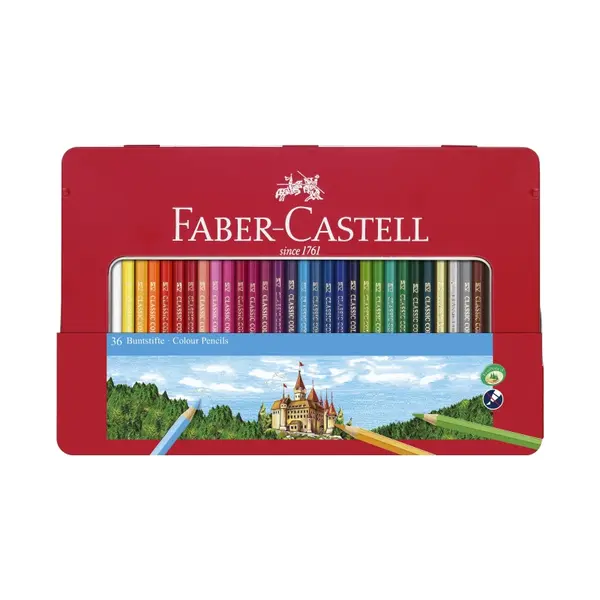 Creioane colorate, 36culori/set, cutie metal, Faber-Castell