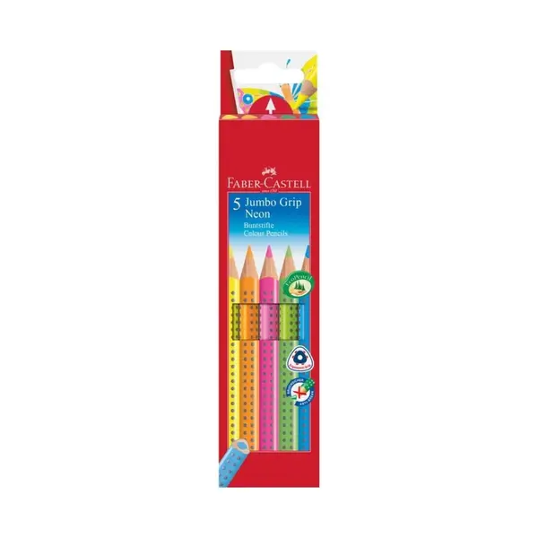 Creioane colorate, 5culori/set, culori neon, Jumbo Grip Faber-Castell