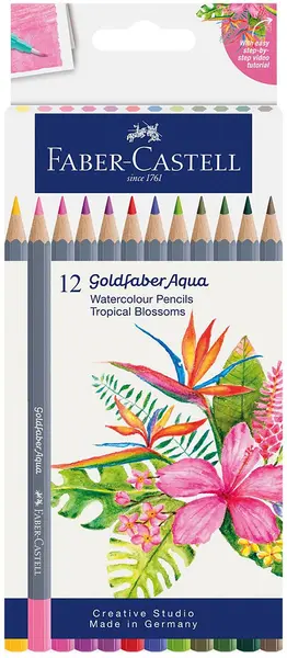 Creioane colorate acuarelă Faber-Castell Goldfaber Aqua - Tropical, 12 culori