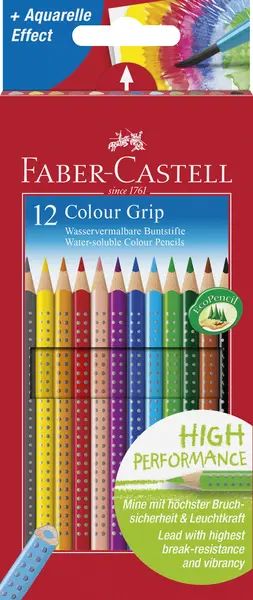 Creioane colorate acuarela Faber-Castell Grip 2001 - 12 bucati