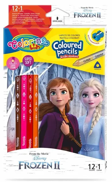 Creioane colorate Colorino Disney – Frozen II, 12 + 1 culori și ascuțitoare