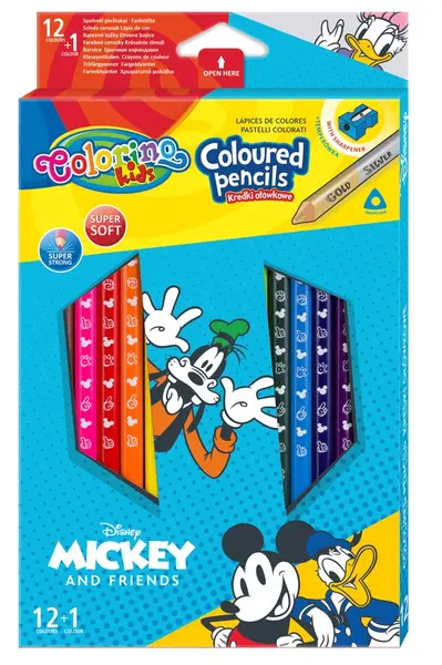 Creioane colorate Colorino Disney Mickey and Friends 12 culori + 1 (cu ascutitoare)