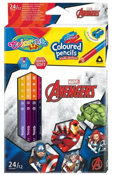 Creioane colorate cu doua varfuri Colorino - Marvel Avengers 12 buc. culori (cu ascutitoare)