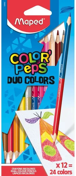Creioane colorate cu doua varfuri Maped Color Peps - 12 creioane, 24 culori
