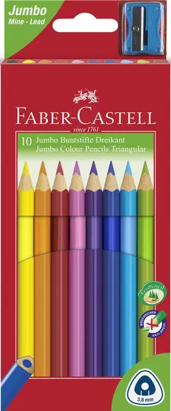 Creioane colorate jumbo 10 culori + ascutit Faber-Castell Creioane colorate jumbo 10 culori + ascutit Faber-Castell