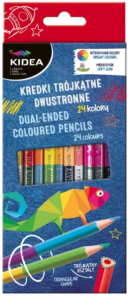 Creioane colorate Kidea - 12 buc, 24 culori, cu doua varfuri