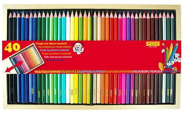 Creioane colorate Sense in cutie din lemn - 40 bucati