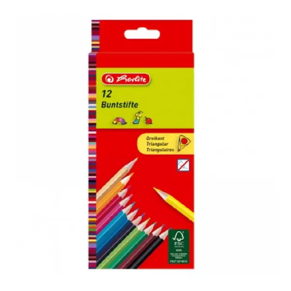 Creioane colorate triunghiulare 12 culori/set Herlitz Creioane colorate triunghiulare 12 culori/set Herlitz