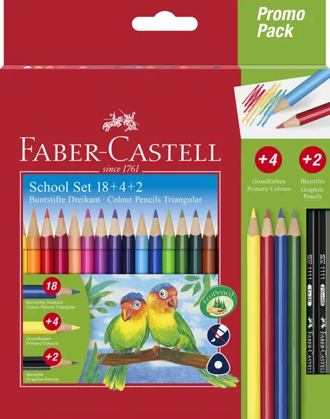 Creioane colorate triunghiulare 18 + 4 + 2 Faber-Castell Creioane colorate triunghiulare 18 + 4 + 2 Faber-Castell