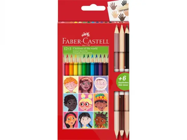 Creioane colorate triunghiulare Faber-Castell Children of the World 12+3 set