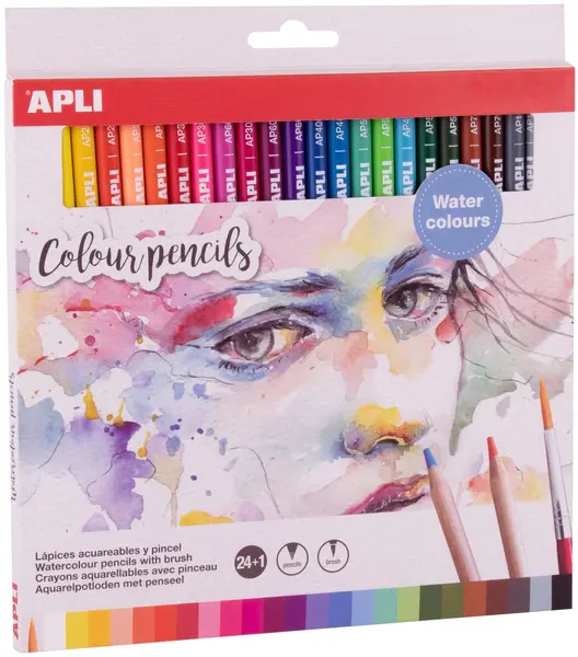 Creioane colroate aquarele Apli - 24 culori + pensula