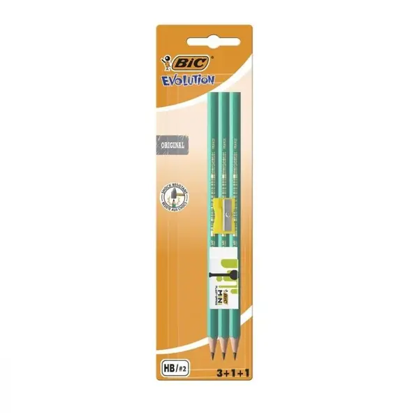 Creioane cu Radiera si Ascutitoare Bic Evolution, Blister