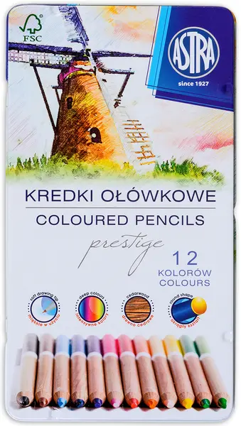 Creioane din lemn de cedru Astra Prestige - 12 culori, in cutie metalica