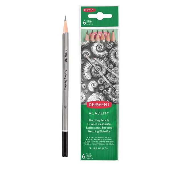 Creioane Grafit 2H-3B Derwent Academy blister 6 buc/set calitate superioara negru Creioane Grafit 2H-3B Derwent Academy blister 6 buc/set calitate superioara negru