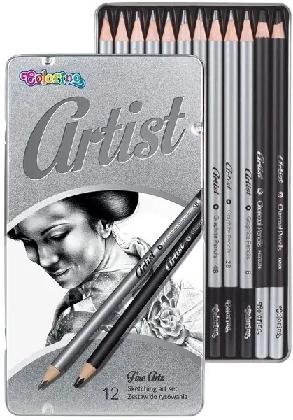 Creioane grafit Colorino Artist - 12 buc., in cutie metalica
