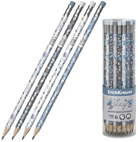 Creioane grafit cu radieră Erich Krause Frozen Beauty - HB, în tub, 42 buc