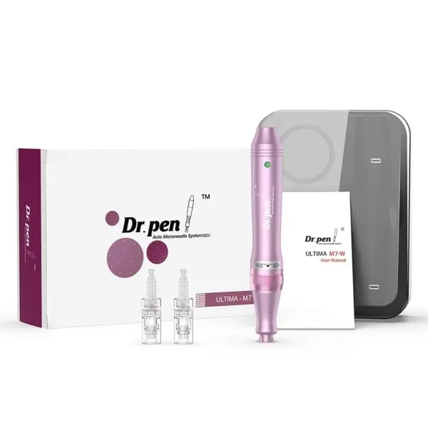 Creion cu Micro-Ace din Titan, Dermapen, Dr. Pen, M7-W, 2x Rezerve 12 ace, 0.25 - 2.5 mm, 9.800 Vibratii/Min, 5 viteze, fara Fir