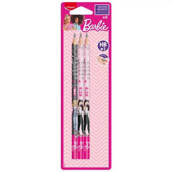 Creion fara guma, 6buc/set, Maped Barbie