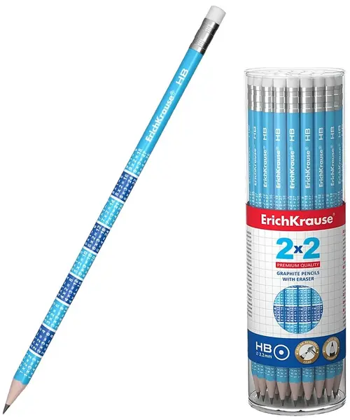Creion grafit cu radieră Erich Krause - Cu tabla înmulțirii 2x2, HB, în tub, 42 buc