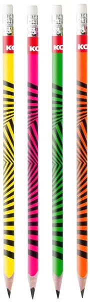 Creion grafit cu radieră Kores - Neon, HB, asortiment