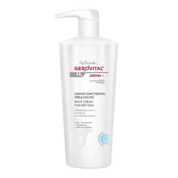 Crema corp pentru piele uscata H3 Derma+, 500 ml, Gerovital