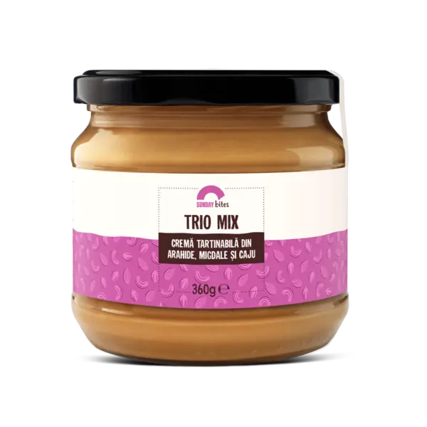 Crema de arahide migdale si caju Trio Mix, 360g, Sunday Bites
