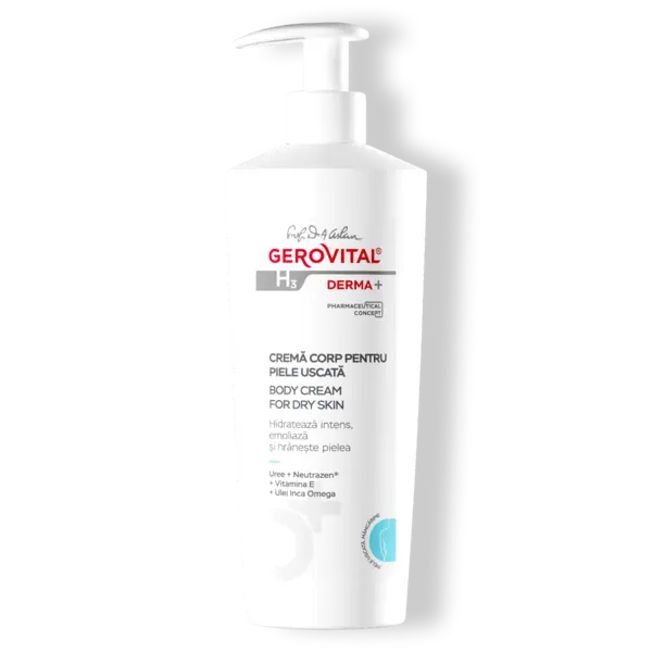 Cremă De Corp Pentru Piele Uscată Cu Unt De Shea Hidratare Profundă și Piele Catifelată, Gerovital H3 Derma+, 500 Ml